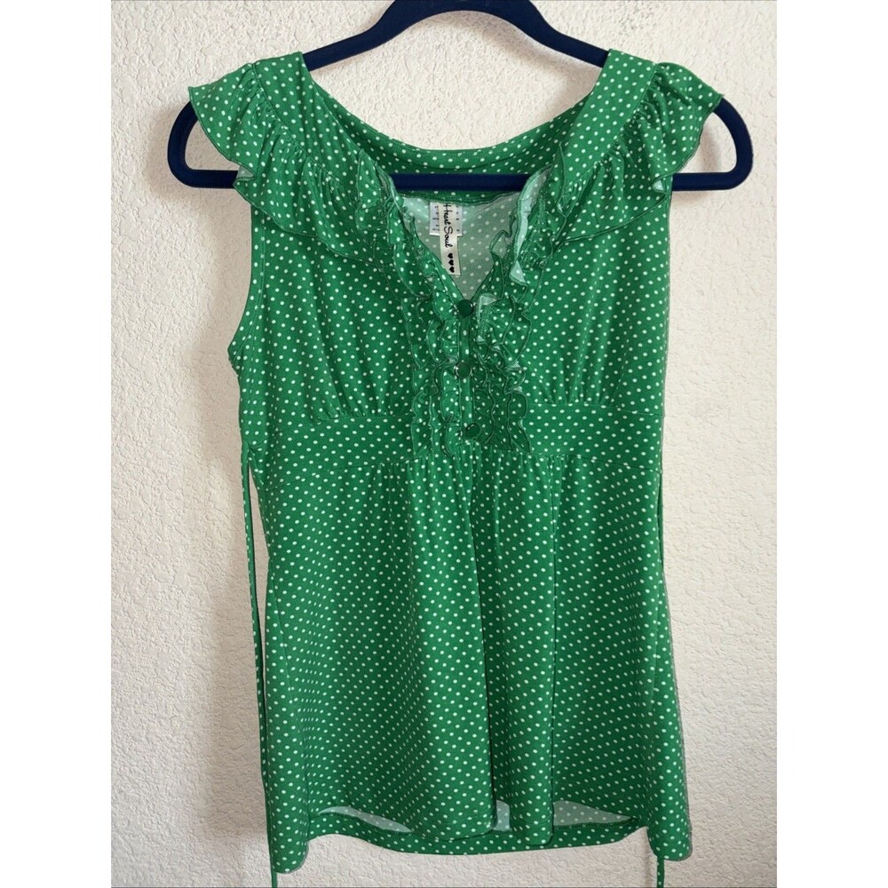 Polka Dot Babydoll Tank Top Ruffles Green Coquette Waist Tie Y2K Button Sexy